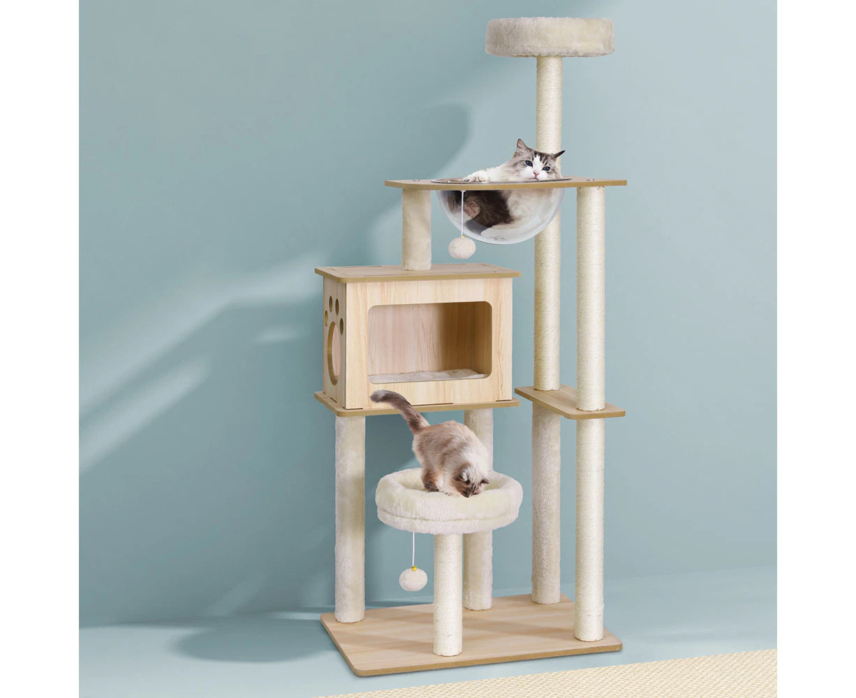 i.Pet Cat Tree Tower Scratching Post Scratcher 142cm Wood Bed Condo House