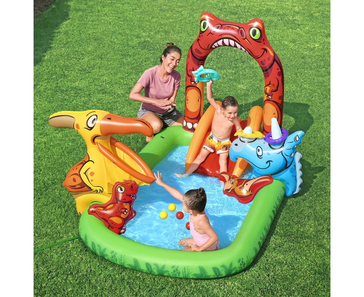 Bestway Kids Inflatable Play Splash Pool with Slide Ball Tossing Toys 242x140cm