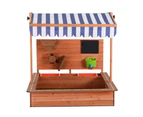 Keezi Kids Sandpit Wooden Canopy Sandbox With Cover Funnel Outdoor Toys 110cm