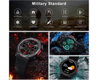 Smart Watch (Answer/Make Calls) Bluetooth Tactical Smart Watch Sleep Monitoring for Android and iPhone IP67 Waterproof - Black