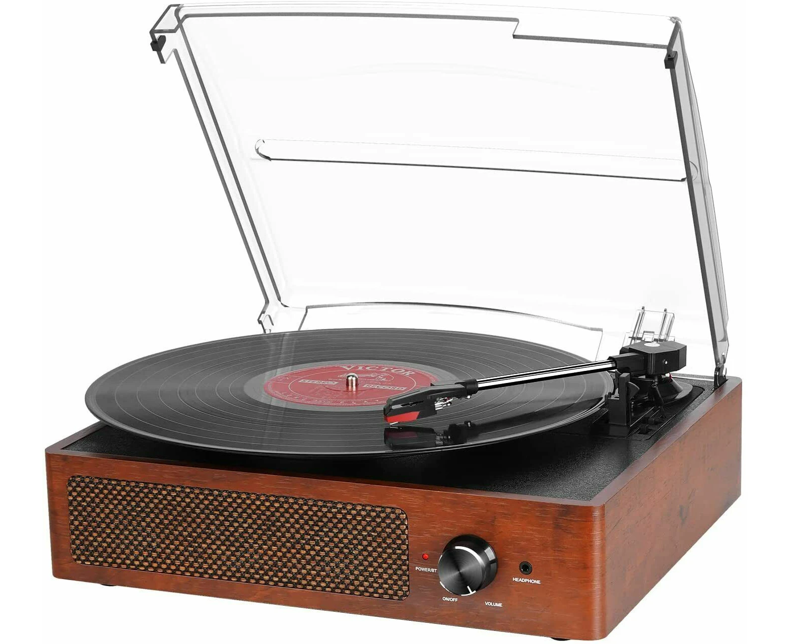 Bluetooth Vintage Vinyl Record Player Belt-Driven 3-Speed Turntable Aux Input Orange