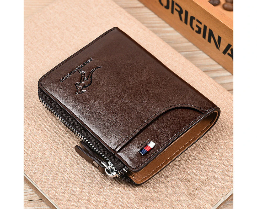 Brown Waterproof RFID Blocking Leather Wallet ID Purse Men's Cash Credit Card Holder