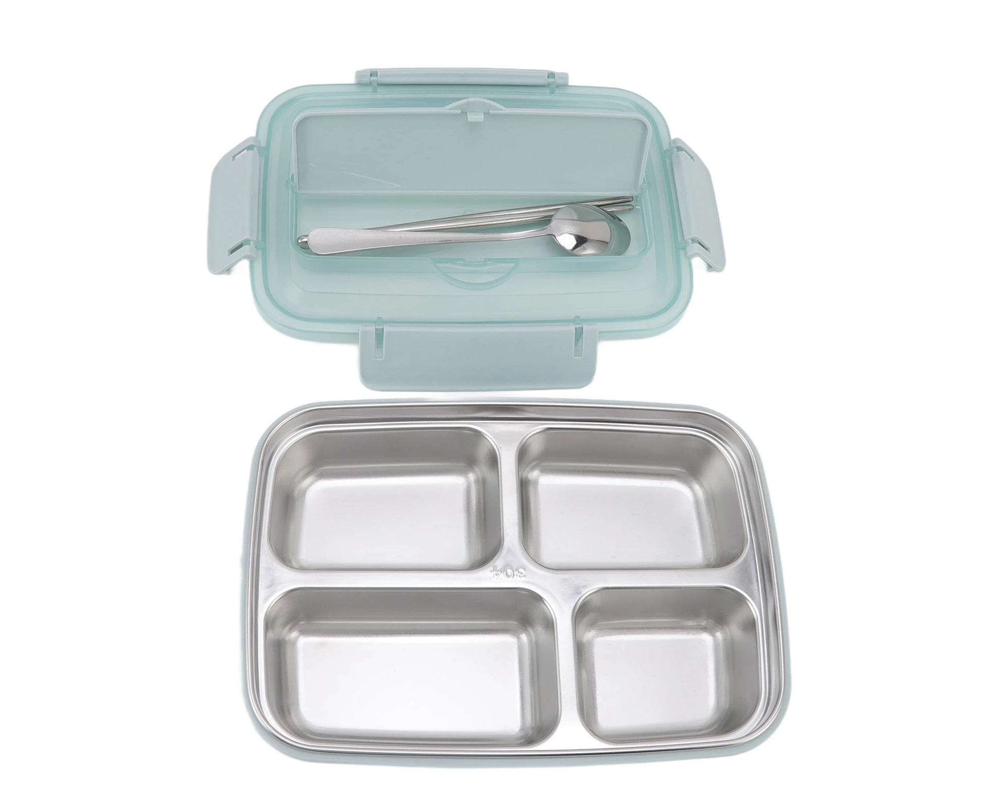 Lunch Box 4 Compartments 304 Stainless Steel Blue