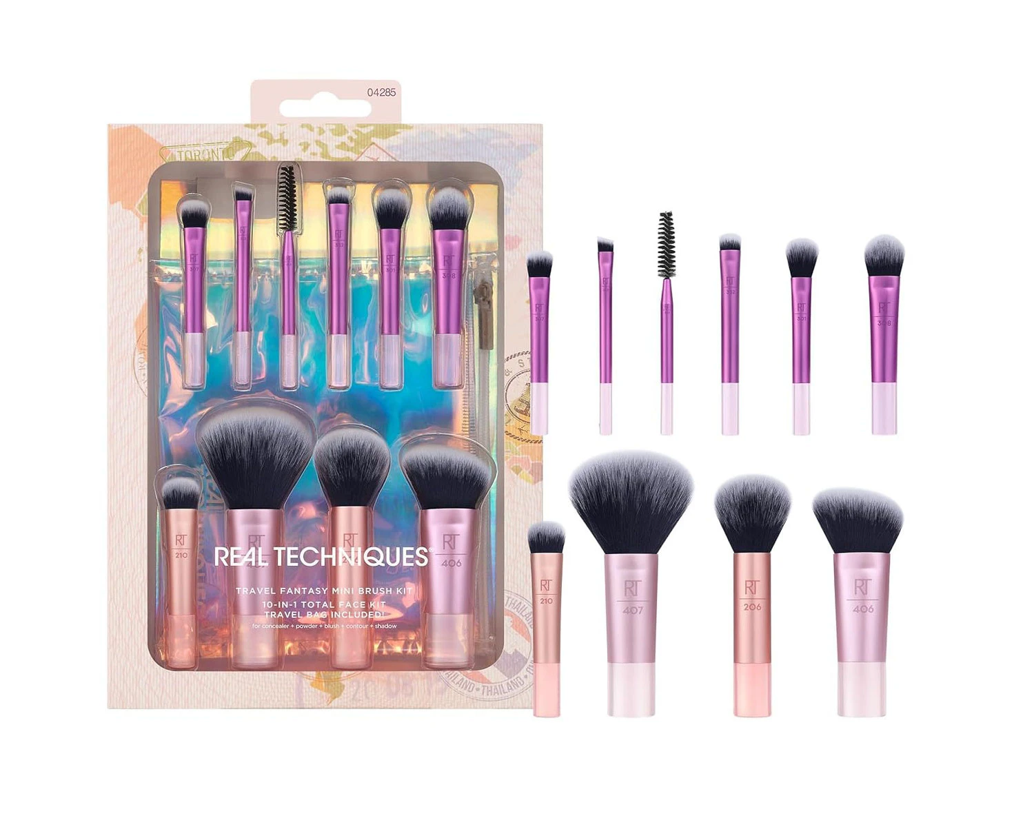 Travel Fantasy Mini Brush Kit 10 Pieces for Eyeshadow Highlight Contour