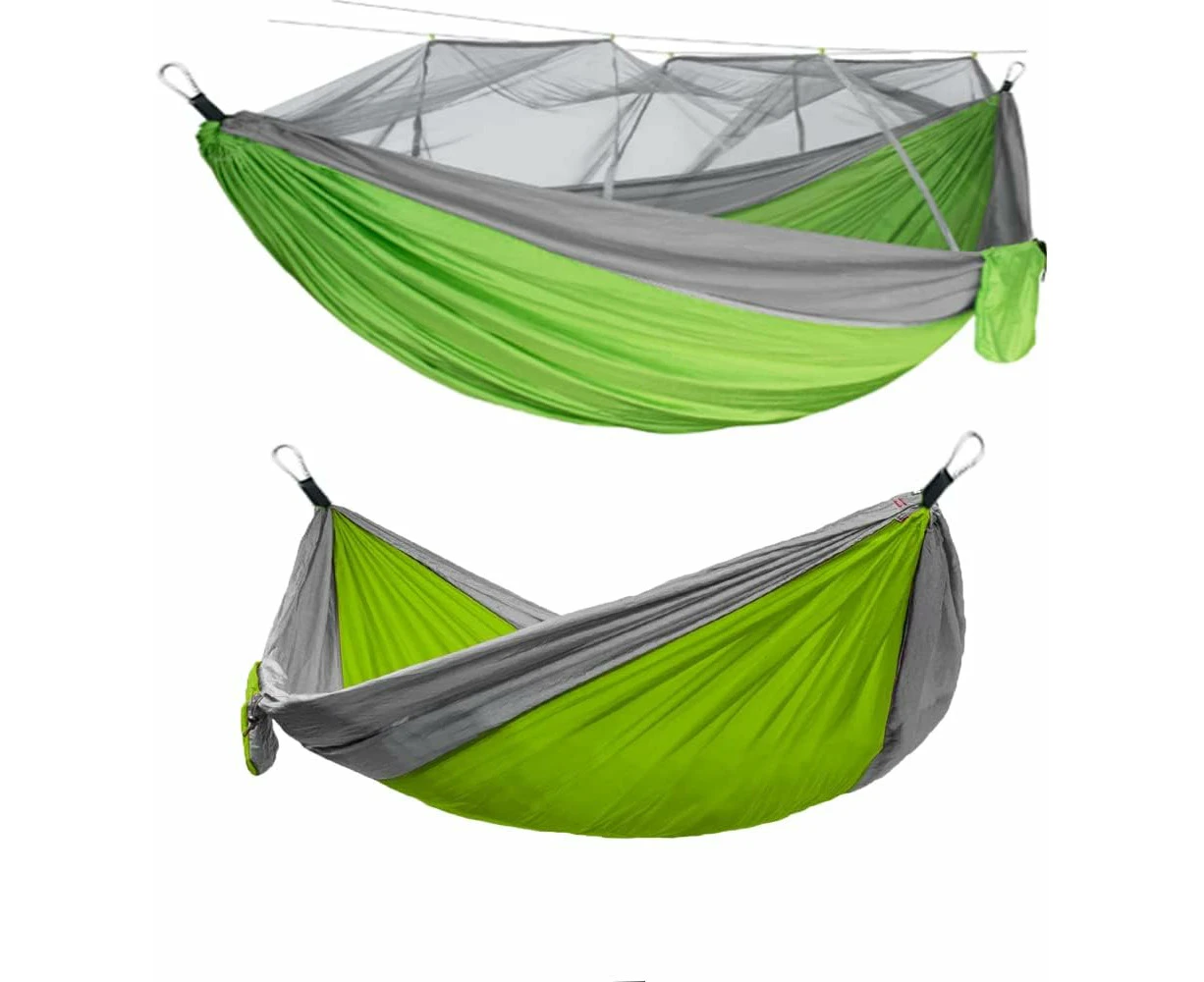 Camping Hammock with Mosquito Net, Portable Parachute Travel Bed Nylon Hammock with Tree Straps