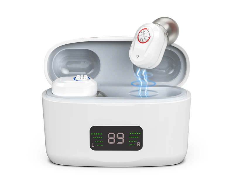 In-ear Low-noise Hearing Aids USB Charging Digital Display Sound Collector-White