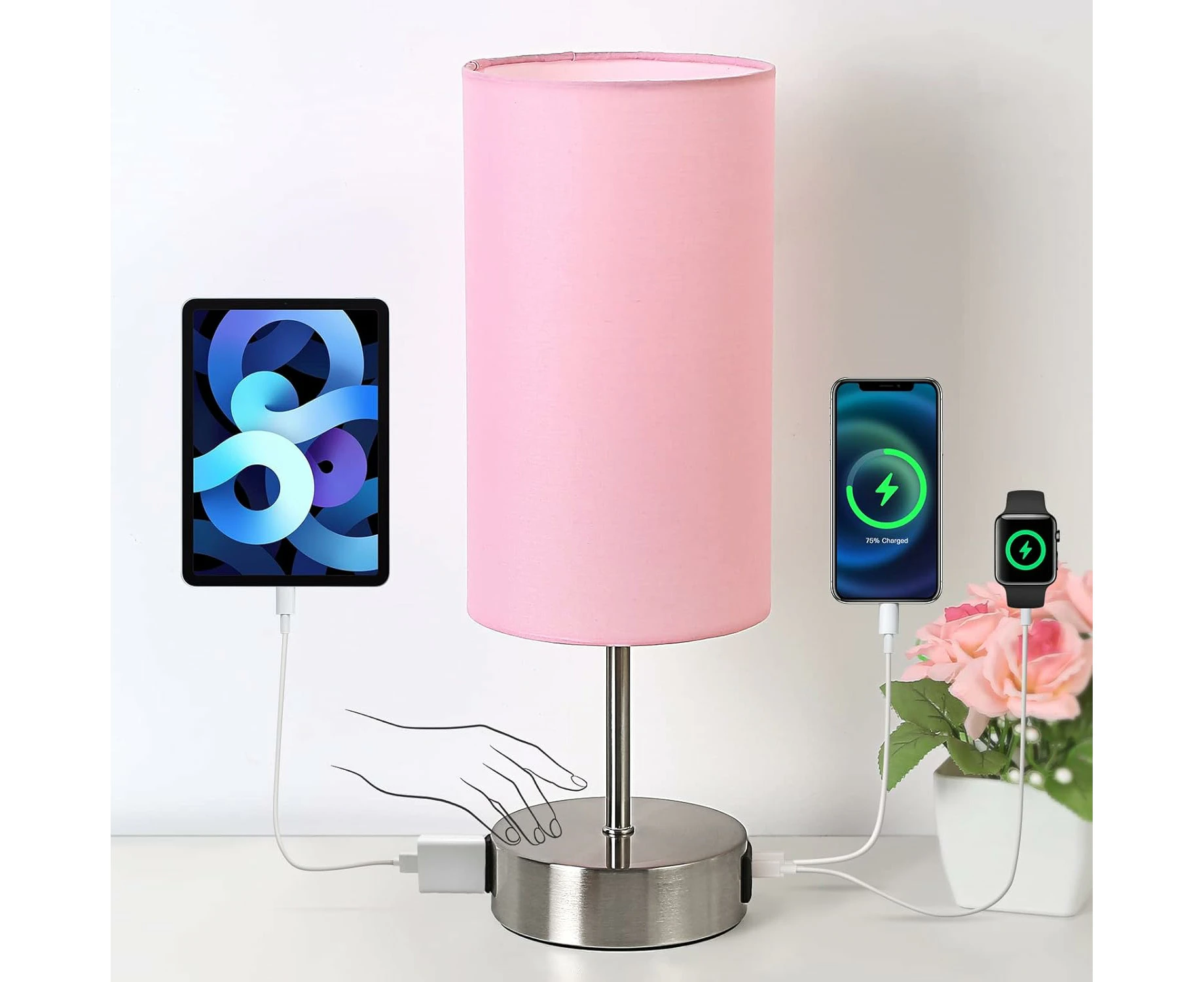 Yarra-Decor Upgraded Bedside Lamp with USB A+C Charging Ports&AC Outlet Touch Control Table Lamp for Bedroom 3Way Dimmable Nightstand Lamp(Bulb Included)