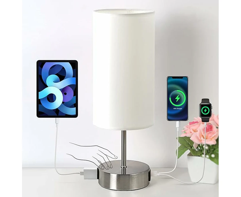 Yarra-Decor Upgraded Bedside Lamp with USB A+C Charging Ports&AC Outlet Touch Control Table Lamp for Bedroom 3Way Dimmable Nightstand Lamp(Bulb Included)