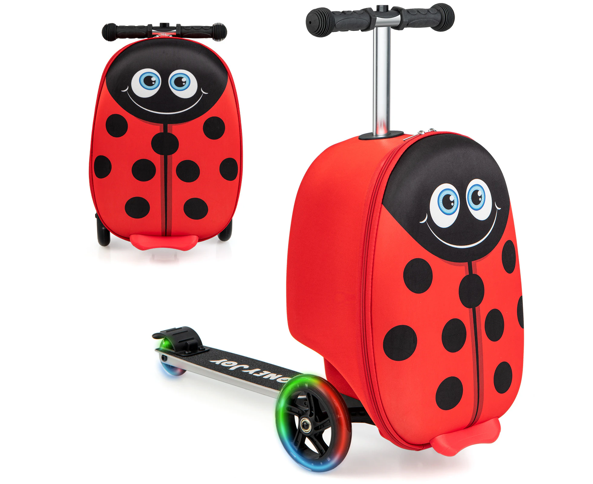 2-in-1 Kids Suitcase Scooter Set Foldable Ride-on Luggage w/LED Lit Wheels Red