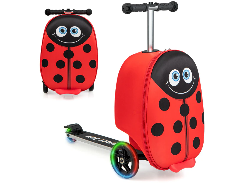 2-in-1 Kids Suitcase Scooter Set Foldable Ride-on Luggage w/LED Lit Wheels Red