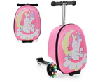 2-in-1 Kids Suitcase Scooter Set Foldable Ride-on Luggage w/LED Lit Wheels Unicorn Pattern