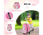 2-in-1 Kids Suitcase Scooter Set Foldable Ride-on Luggage w/LED Lit Wheels Unicorn Pattern