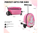 2-in-1 Kids Suitcase Scooter Set Foldable Ride-on Luggage w/LED Lit Wheels Unicorn Pattern