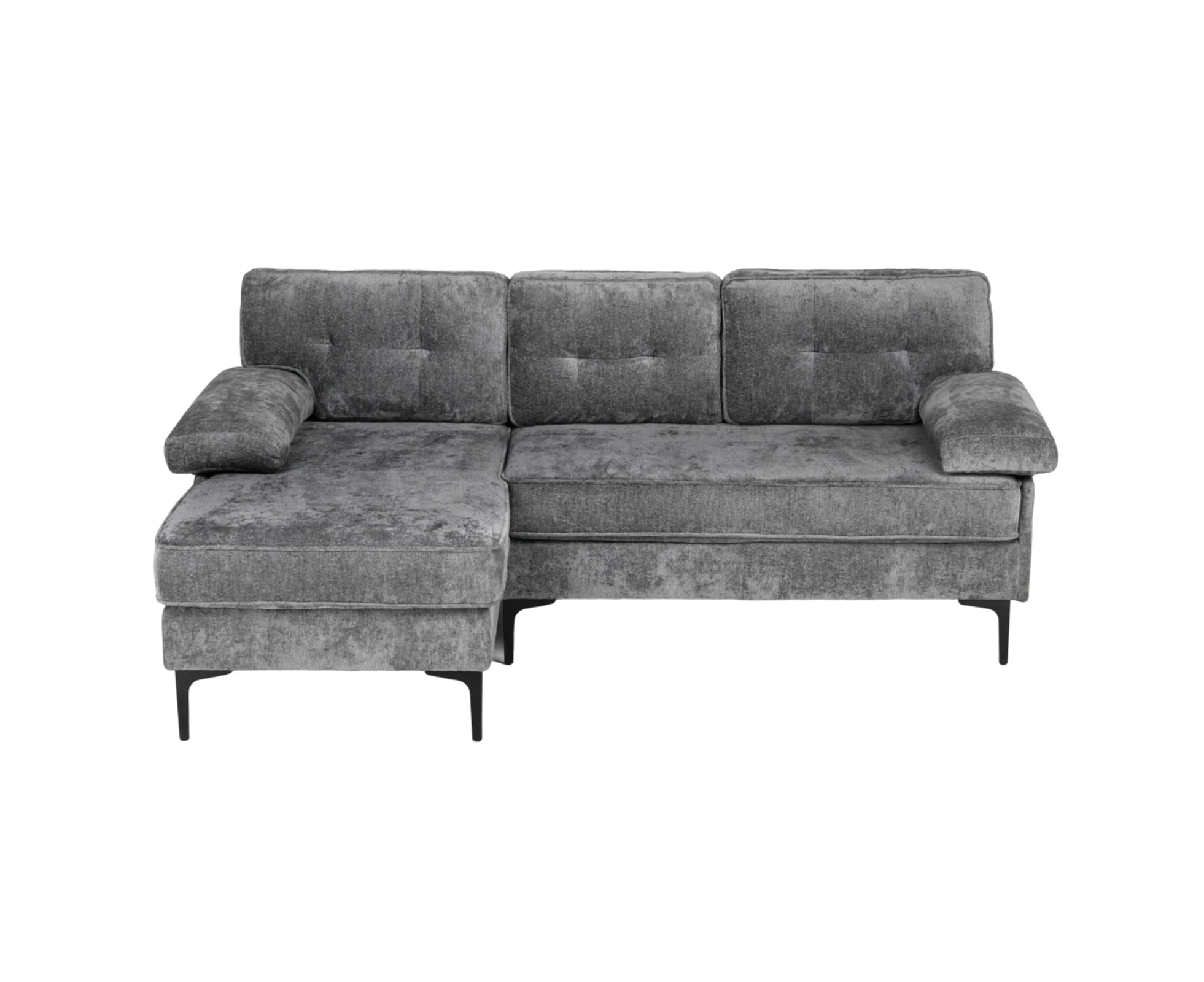 Ufurniture 3 Seater Sofa Velvet Convertible Chaise with Padded Armrests Lounge Futon Couch Grey