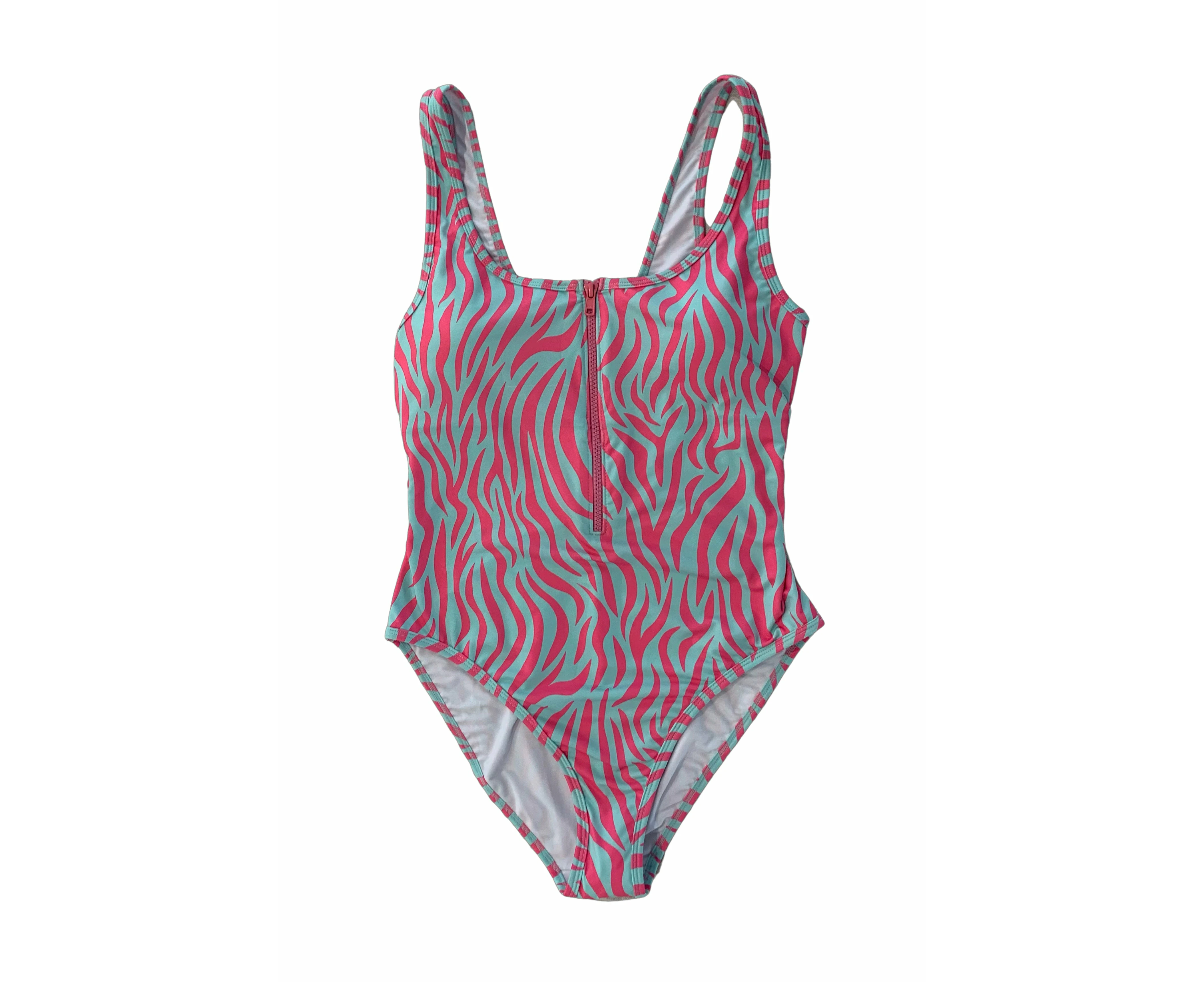 WOMENS ZIP FRONT FULLPIECE  - PINK & BLUE ZEBRA