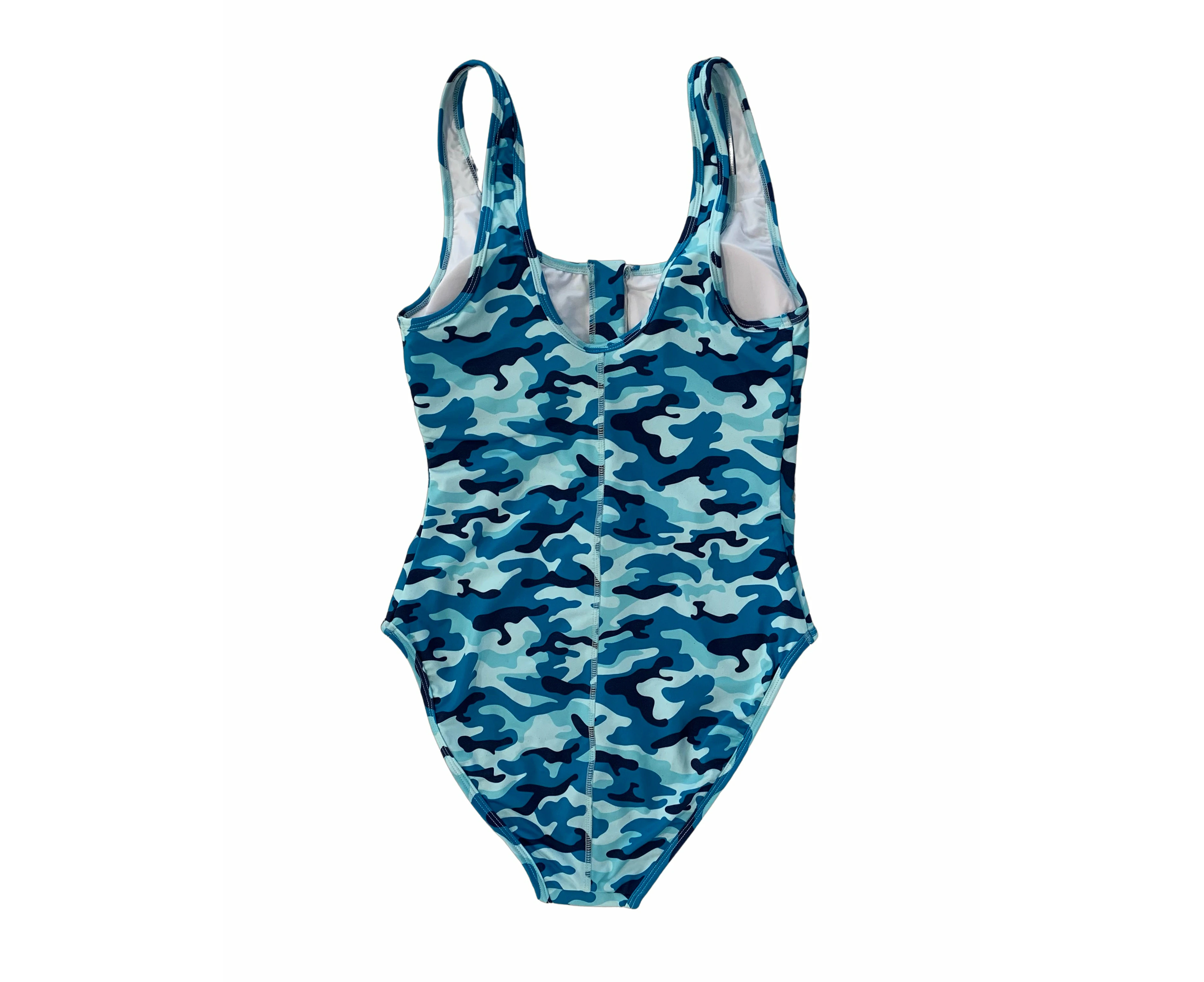 WOMENS ZIP FRONT FULL PIECE SWIMSUIT - BLUE CAMO