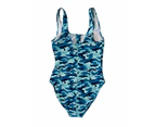 WOMENS ZIP FRONT FULL PIECE SWIMSUIT - BLUE CAMO