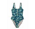 WOMENS ZIP FRONT FULL PIECE SWIMSUIT - BLUE CAMO