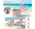 Costway 2-Pack Folding Backpack Beach Chair Portable Camping Stool w/Cup Holder Storage Pocket 5-Position Outdoor Reclining Chair