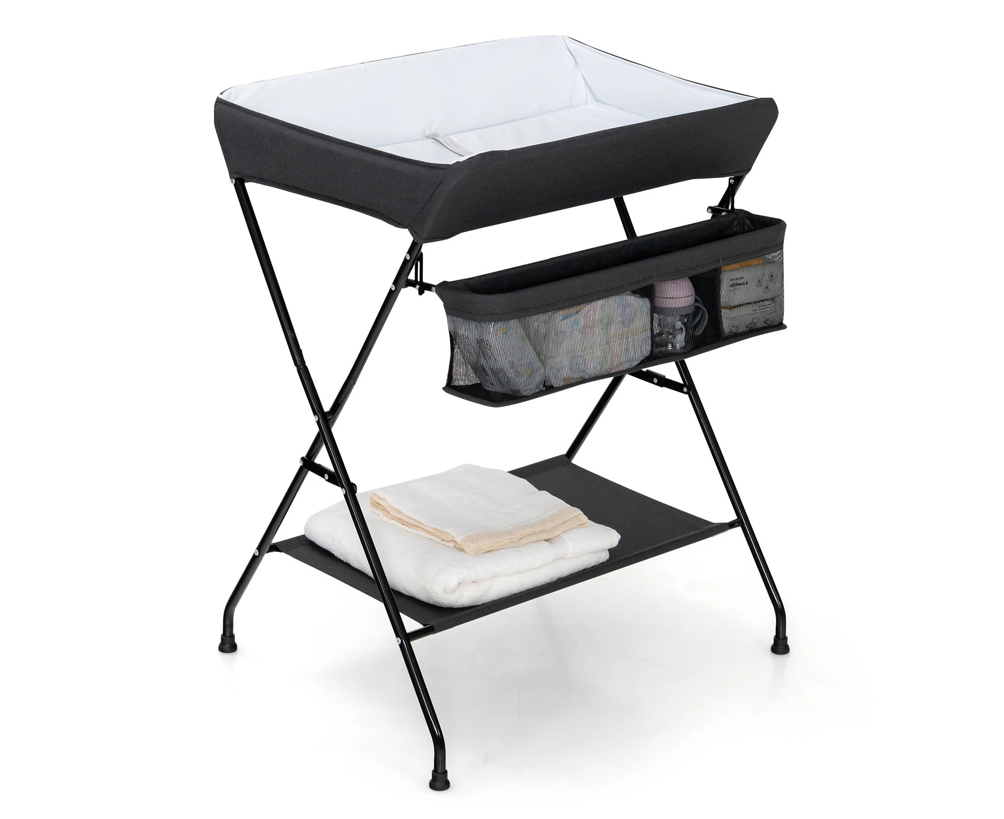 Baby Changing Tables Foldable Nursery Diaper Changing Station w/Storage Basket & Shelf