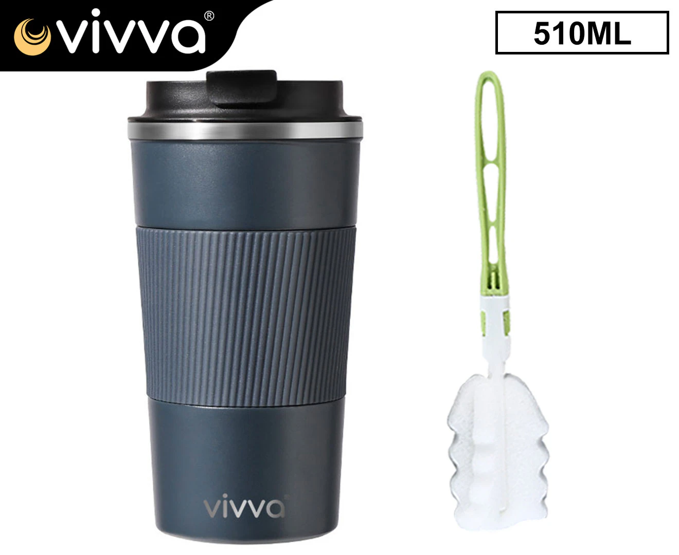 Vivva Coffee Mug Stainless Steel Double Wall Leakproof Travel Cup Insulated Reusable 510ml Blue