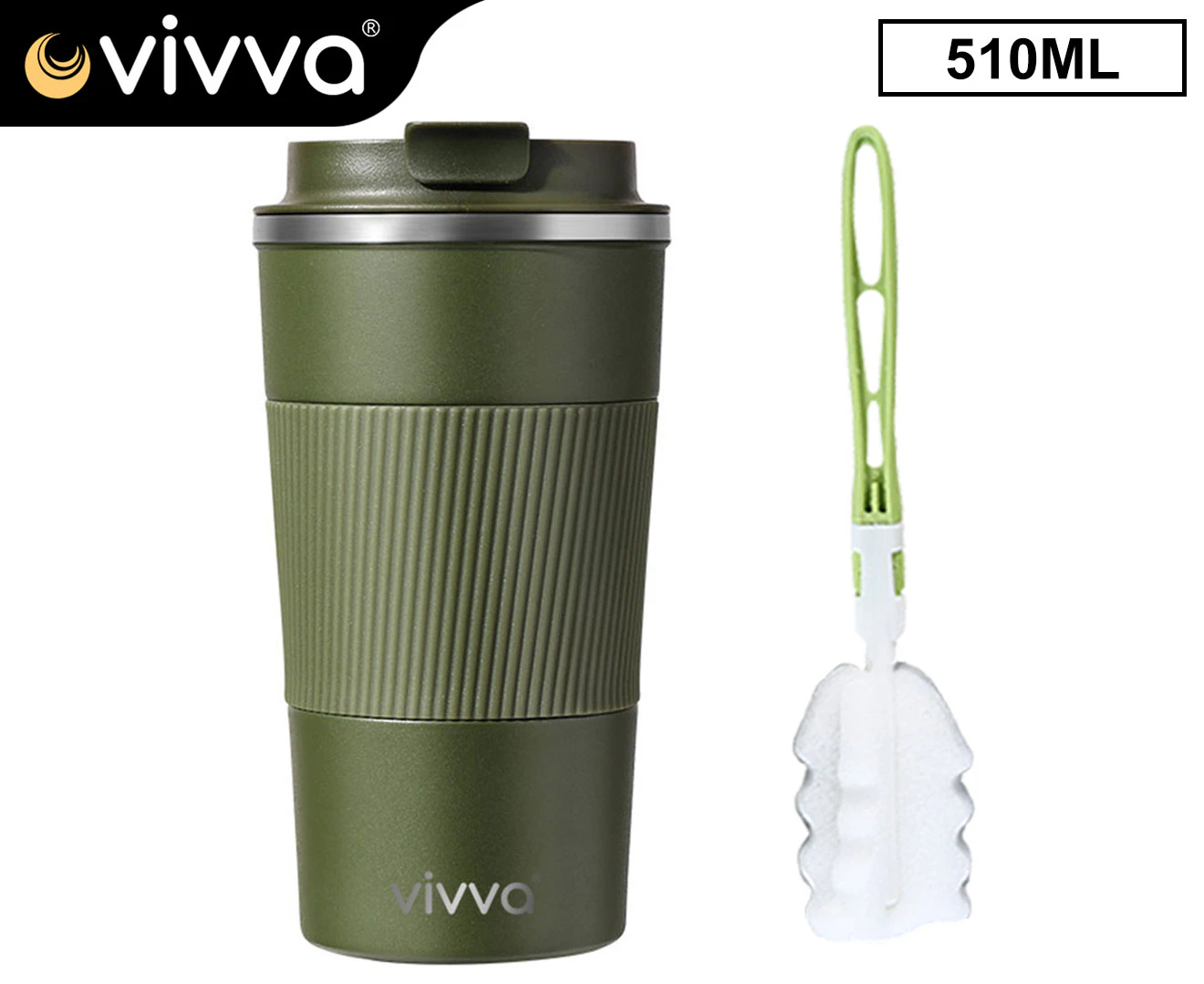 Vivva Coffee Mug Stainless Steel Double Wall Leakproof Travel Cup Insulated Reusable 510ml Green