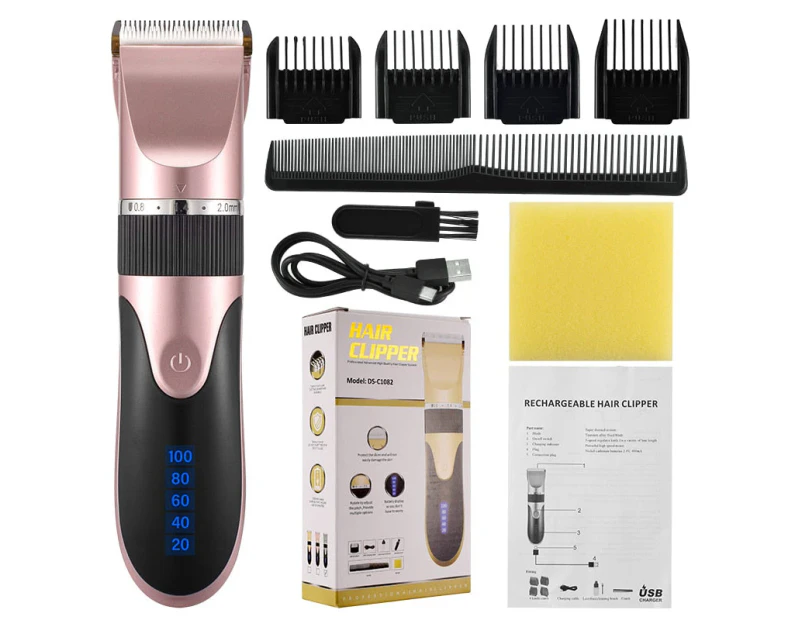 Professional Hair Trimmer Digital USB Rechargeable Hair Clipper for Men Haircut Ceramic Blade Razor Hair Cutter Barber Machine - Pink With Box