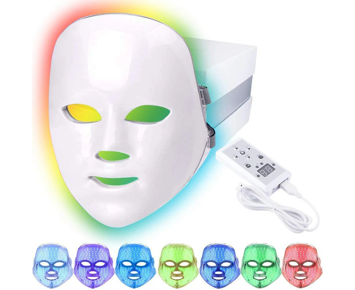 Led Face Mask Light Therapy - 7 Color Photon Blue & Red Light Maintenance Skin Rejuvenation Facial Skin Care Mask, Home Skin Care Mask For Face And Neck