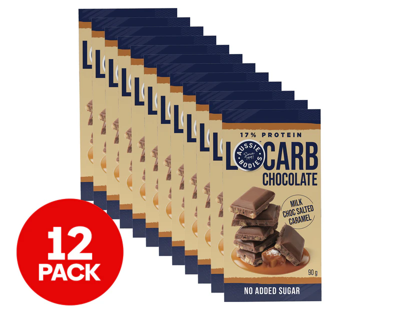 12 x Aussie Bodies Lo Carb Chocolate Block Milk Choc Salted Caramel 90g