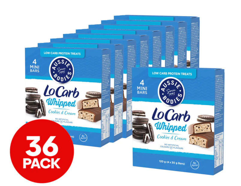 9 x 4pk Aussie Bodies Shape Lo Carb Bars Whipped Cookies & Cream 120g