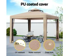 InstaHut Gazebo Marquee 3m Outdoor Event Tent Camping Party Mesh Wall Canopy Brown