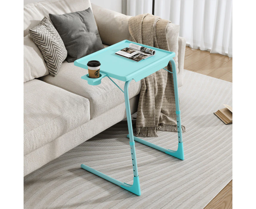 Dreamo Foldable Table Adjustable Tray Laptop Desk with Removable Cup Holder-Turquoise