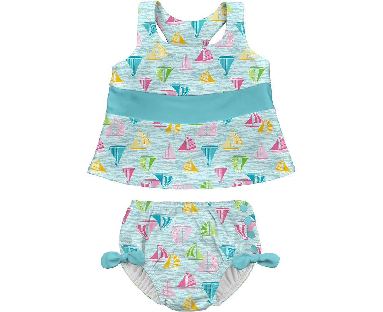 Green Sprouts | Swimsuit Set with Snap Reusable Absorbent Swim Diaper - Light Aqua Sailboat Sea