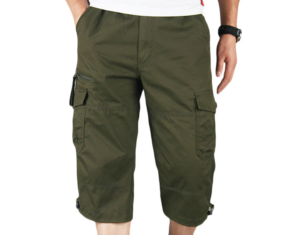 Men 3/4 Length Cargo Combat Pants Shorts Multi Pockers Work Shorts