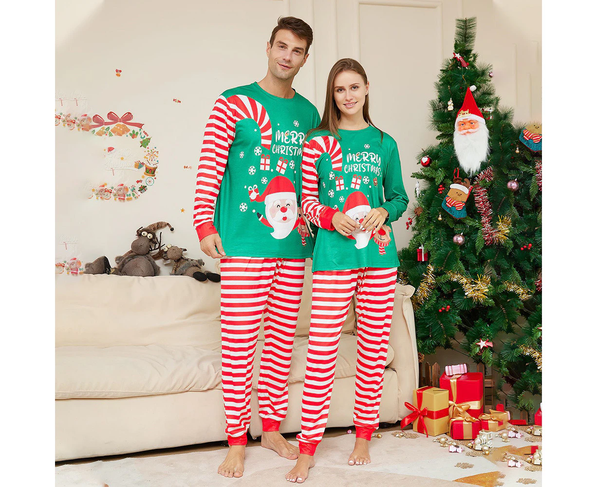 Merry Christmas Striped T-Shirt and Pants Pajamas Set Sleepwear Nightwear Family Matching Ladies Mens