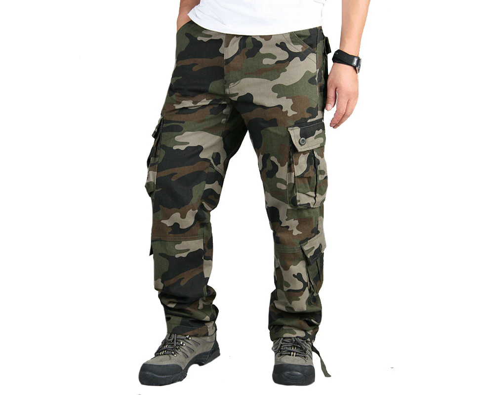 Men Loose Fit Camouflage Print Camo Cargo Combat Pants Casual Pockets Trousers