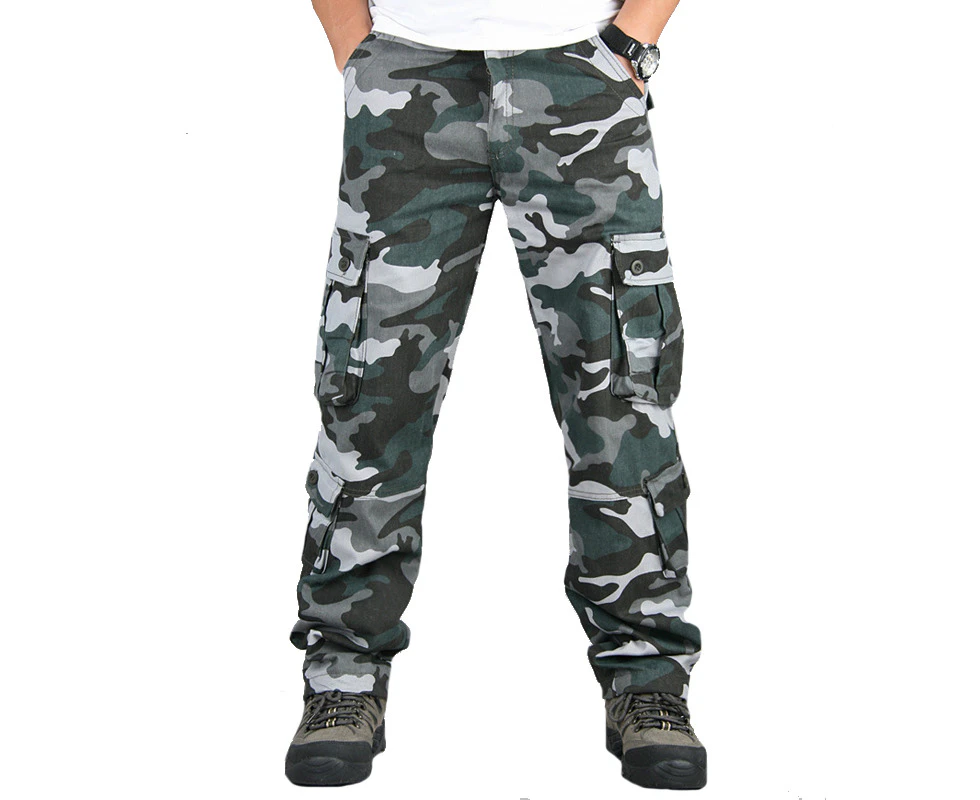 Men Loose Fit Camouflage Print Camo Cargo Combat Pants Casual Pockets Trousers