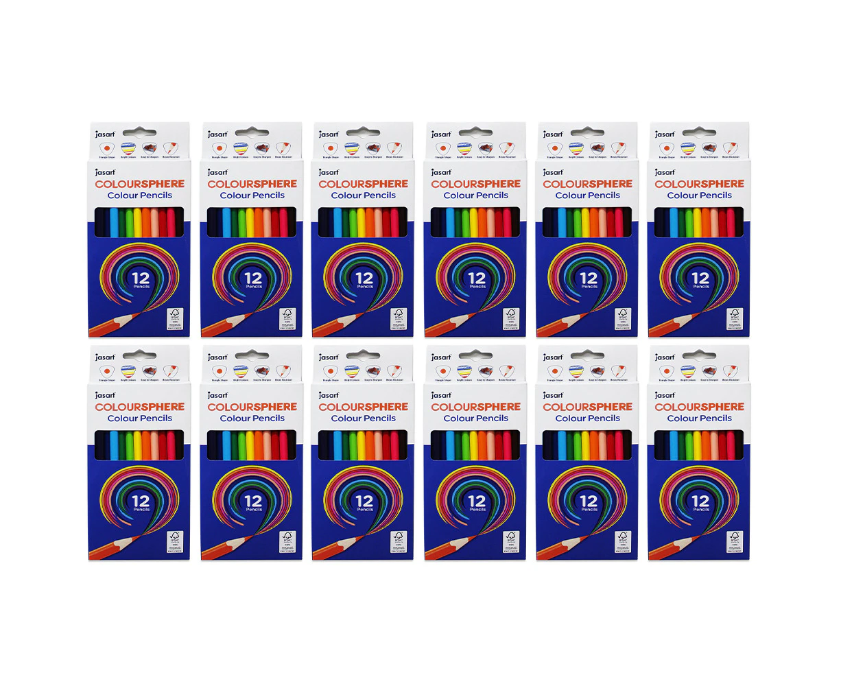 12x 12pc Jasart Coloursphere Colouring Pencil Set Drawing/Sketching Triangular