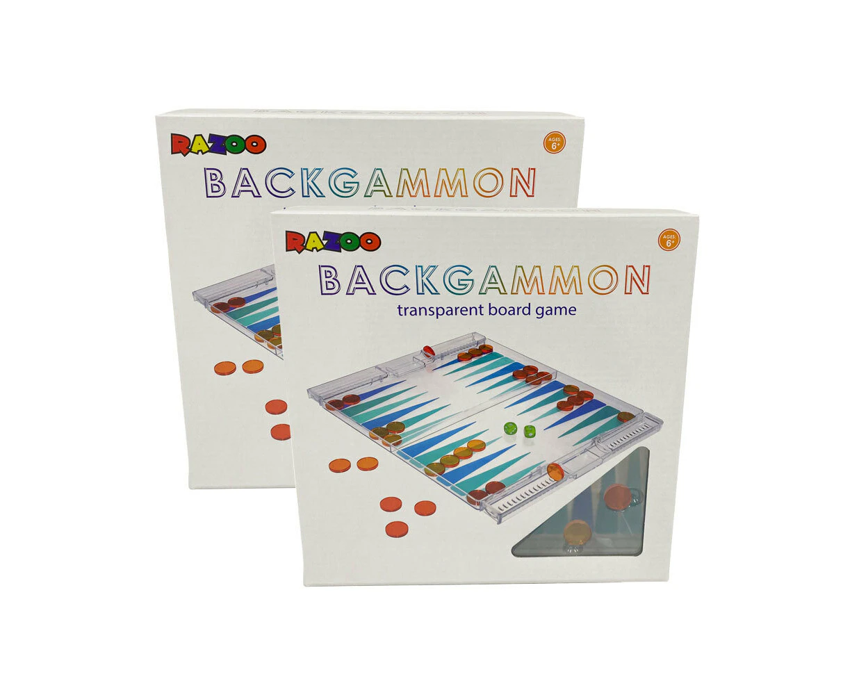 2x 34pcRazoo Backgammon Tranparent Board Game Kids/Children Toy Set 26x26cm 3+