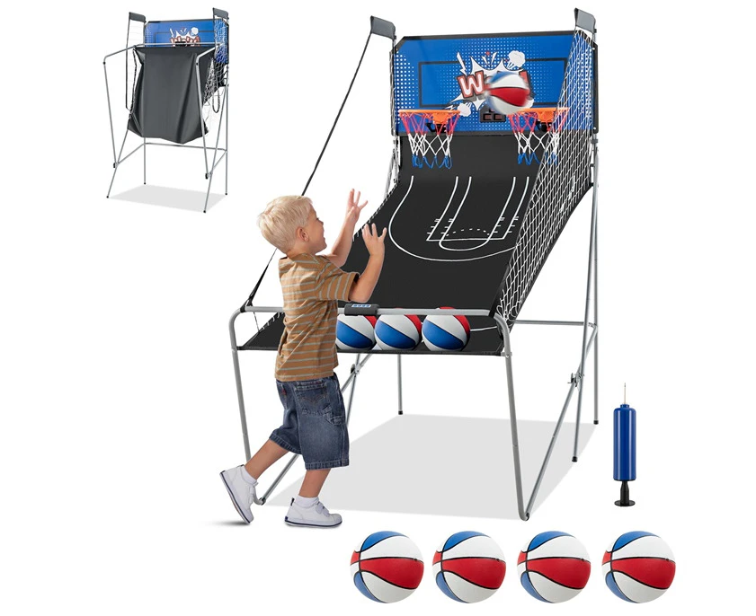 Costway Foldable Basketball Arcade Game Double Shooting Machine 4 Players w/8 Playing Modes&4 Balls