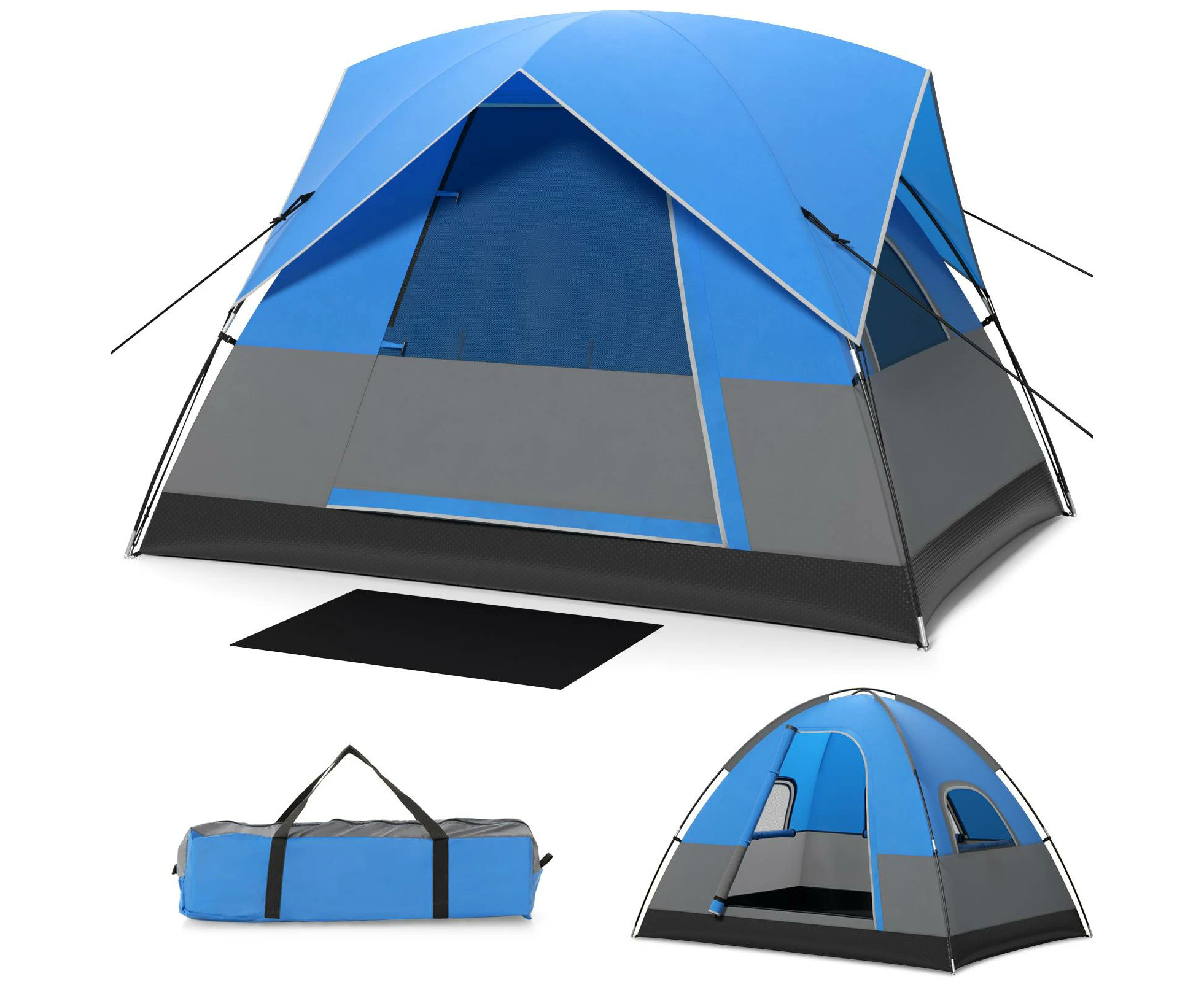 Costway 3-Person Outdoor Tent Waterproof Portable Double-Layer Tent Family Camping Hiking Blue