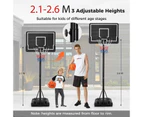 Costway 2.1m-2.6m Adjustable Height Basketball Hoop Outdoor Basketball Stand System Black