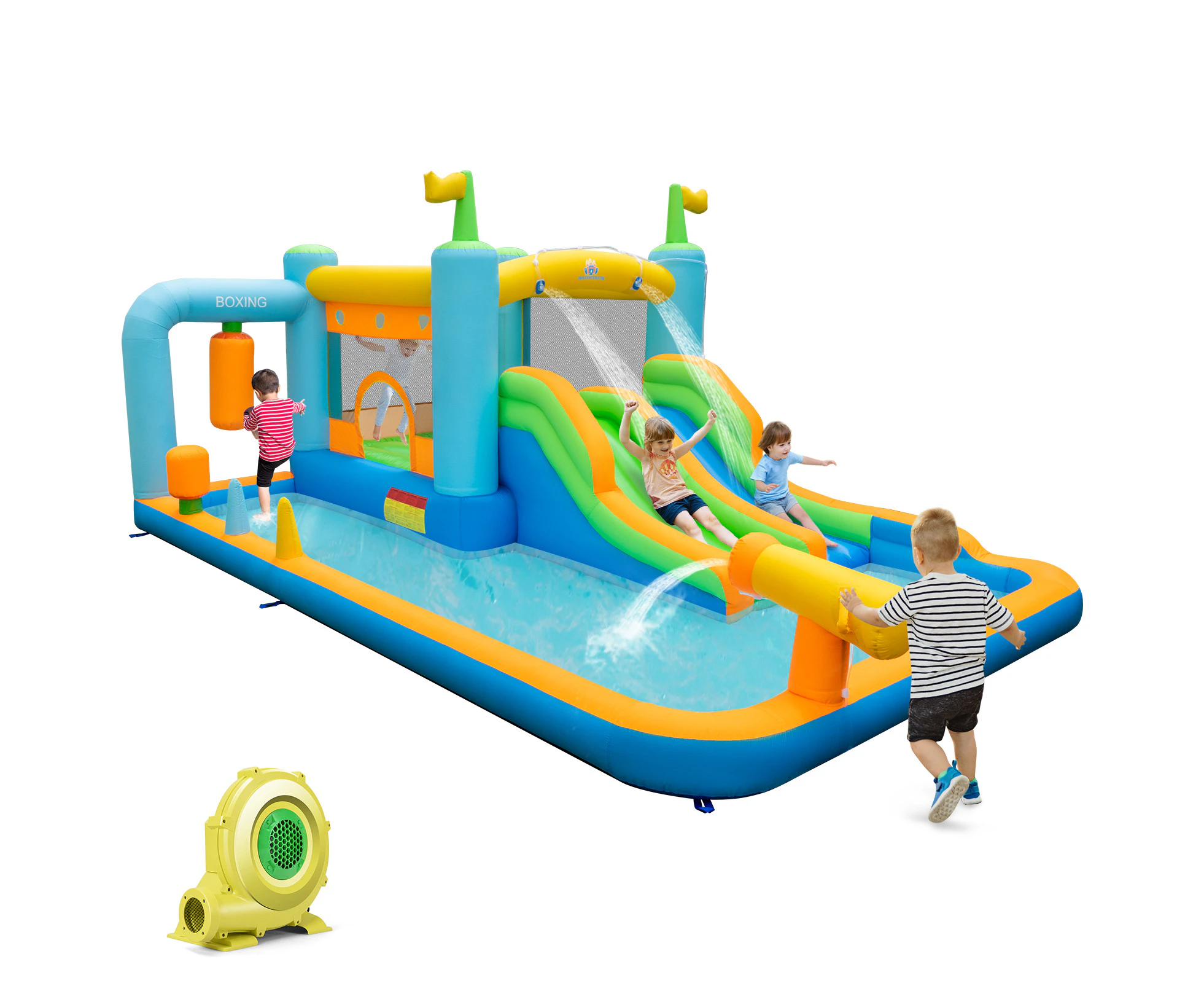 Costway Inflatable Jumping Castle Water Slide Bounce House w/680W Blower & Carry Bag Indoor Outdoor