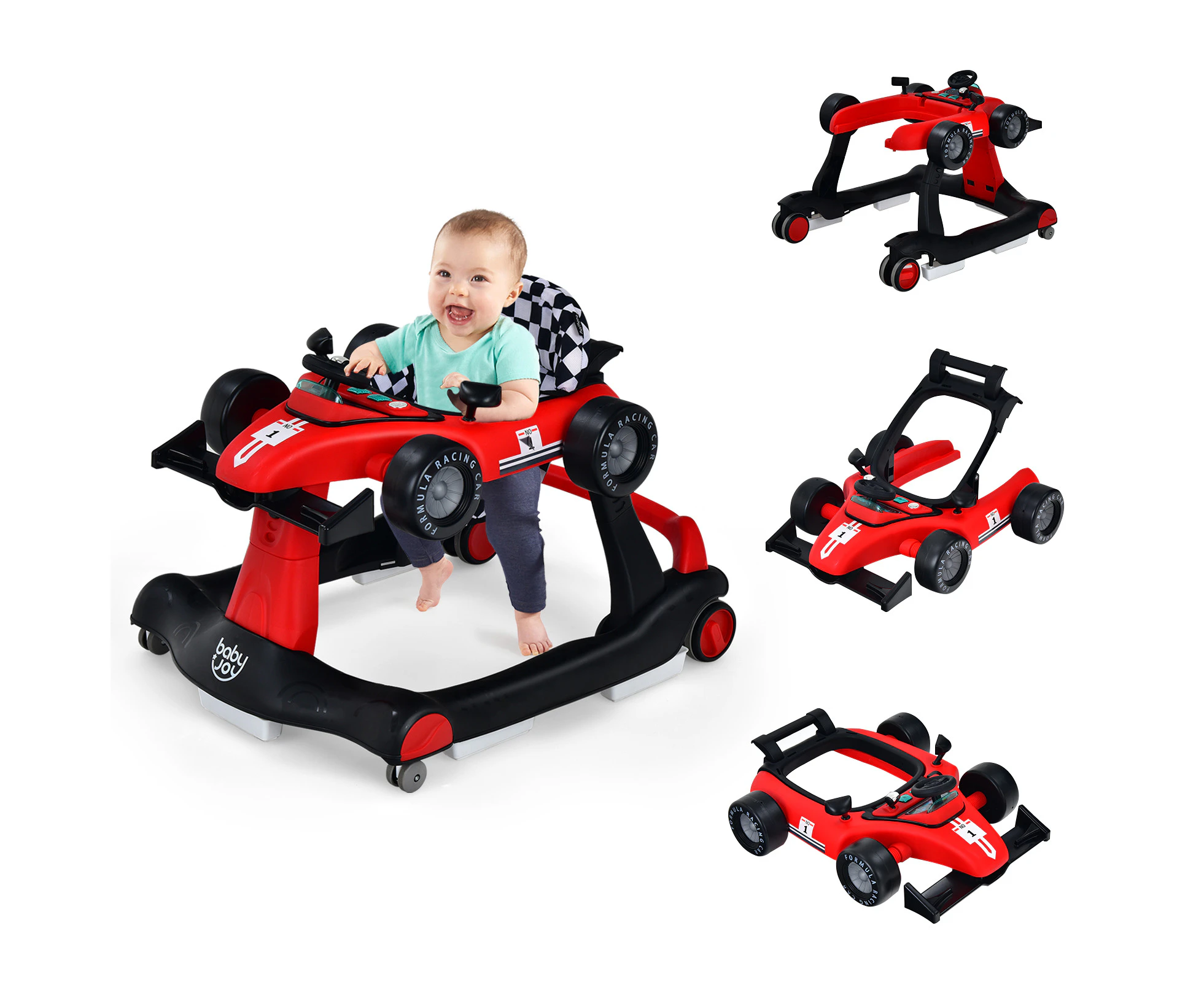 Costway 4in1 Walker Stroller Folding Push Walkers Ride on Toy Car Activity Music Gift Red