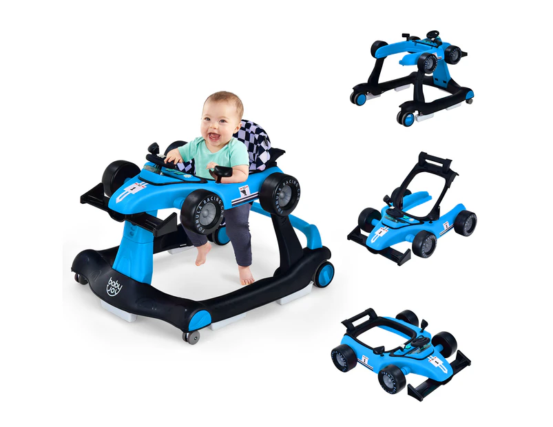 Costway 4in1  Walker Stroller Folding  Push Walkers Ride on Toy Car Activity Music  Gift Blue