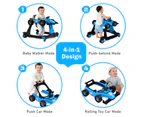 Costway 4in1  Walker Stroller Folding  Push Walkers Ride on Toy Car Activity Music  Gift Blue