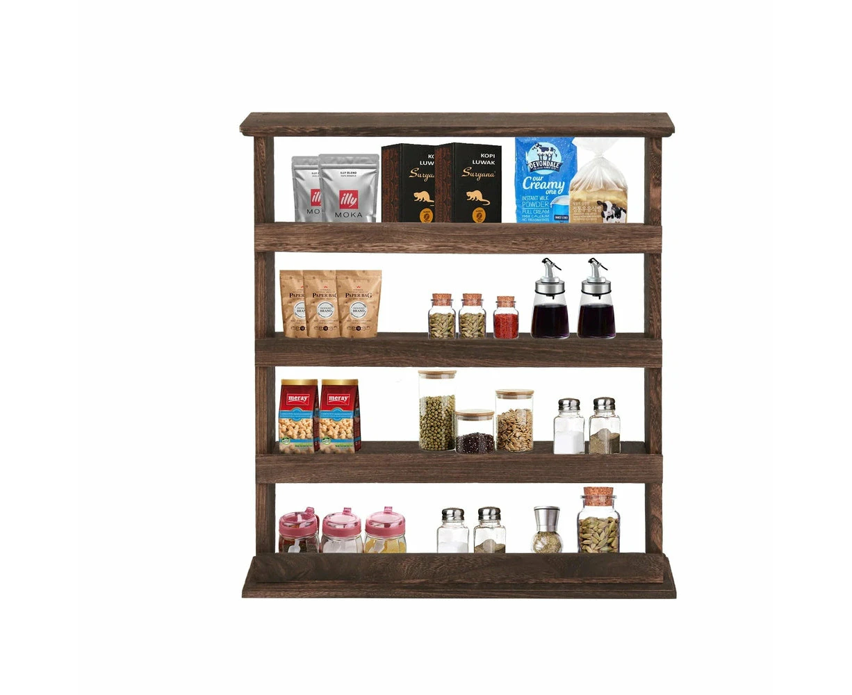 4 Tier Wood Spice Rack Wall Hanging Shelf Holder