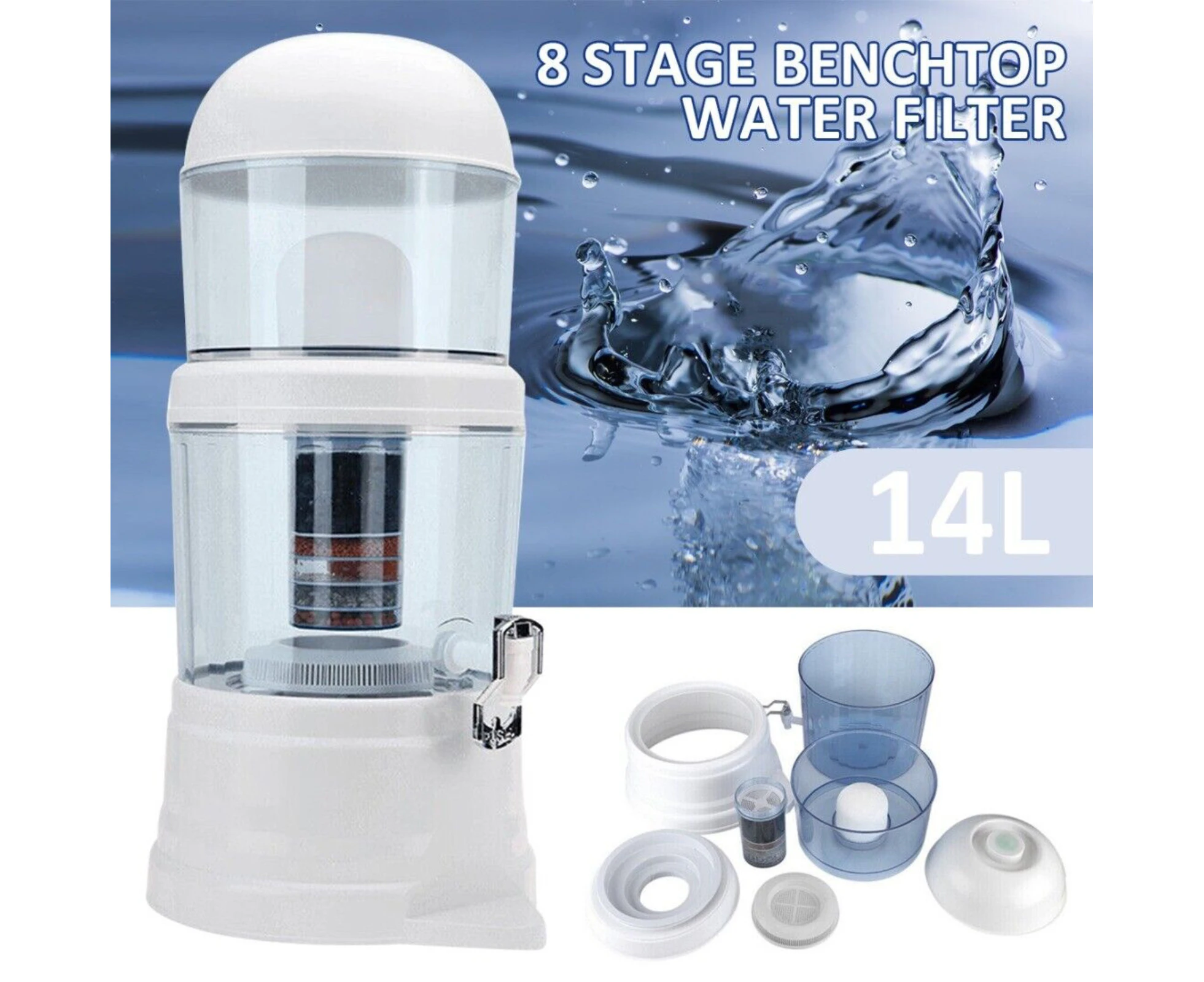 8 Stage Water Purifier System Filter 14L Benchtop Ceramic Carbon Mineral Stone