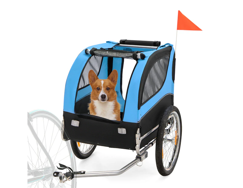 Pet Bike Trailer Foldable Dog Stroller Pram with 3 Entrances Safety Flag Puppy Bicycle Jogger Blue Catch