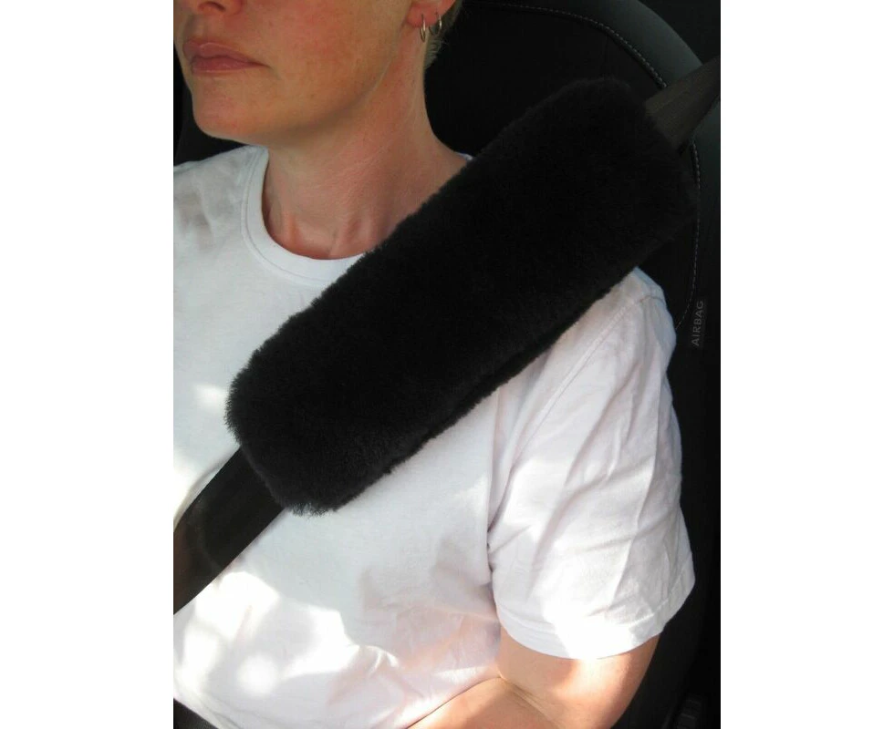 BLACK Sheepskin/ Lambswool seat belt covers (2 pack)